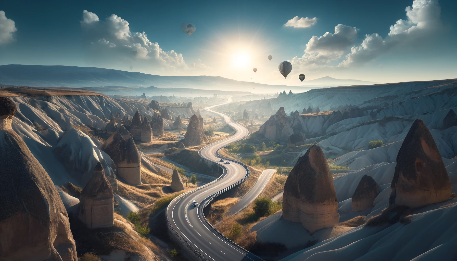 Kapadokya'da kıvrımlı yol manzarası